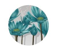 Teal Grey and White Floral Printed Coasters Set of 4, Tabletop Protection Leather Coasters for Cup Drinks Coffee Pads Beer Bar Mat Gifts, Round Shape