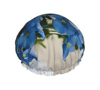 Teal Grey And White Floral Printed Double Layer Lined Shower Cap,Shower Caps For Women Reusable