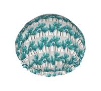 Teal Grey and White Floral Printed Reusable Shower Hats, Double Layer Headgear For Spa And Salon, Large Hair Wrap