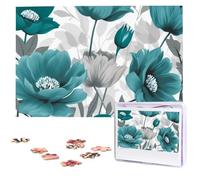 Teal Grey and White Floral Puzzles from Photos 1000 Pieces Personalized Wooden Puzzle Challenging Jigsaw Puzzles for Adults Custom Picture Puzzle Gifts for Family Wedding Friend