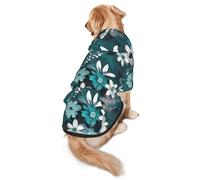 Teal Grey and White Floral S Dog Hoodie Warm and lightweight suitable for pets to wear in autumn and winter