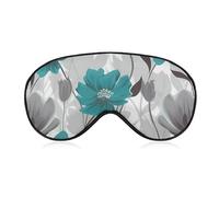Teal Grey and White Floral Sleep Mask Soft Comfortable Eye Mask with Adjustable Strap Eye Cover Eye Shade for Men Women Work Travel
