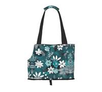 Teal Grey and White Floral Small pet carrier suitable for shopping malls airplanes buses and subways