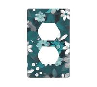 Teal Grey and White Floral Unbreakable Polycarbonate Switch Plate-1 Gang Screwless Wall Plate for Home Office