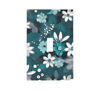 Teal Grey and White Floral Unbreakable Polycarbonate Switch Plate-Modern 1 Gang Light Cover for Home Office with Matching Screws