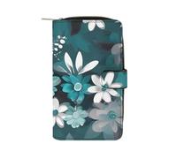 Teal Grey And White Floral Wallet Multifunctional Wallets for Men Compact Wallet Purse Passport Bag