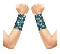 Teal Grey and White Floral Wrist sleeve.Elastic Athletic Sleeve Pair,