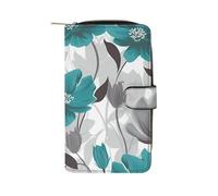 Teal Grey And White Floral1 Wallet Multifunctional Wallets for Men Compact Wallet Purse Passport Bag