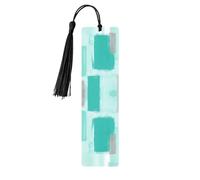 Teal Grey Painting Personalization Wooden Bookmark with Tassel Double Sided