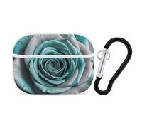 Teal Grey Rose Case Cover with Keychain Shockproof Hard Shell Protective Case for 2nd/1st Generation Case for Women Men Bluetooth Earbuds Case