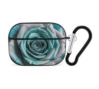 Teal Grey Rose Case Cover with Keychain Shockproof Hard Shell Protective Case for 2nd/1st Generation Case for Women Men Bluetooth Earbuds Case