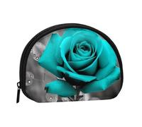 Teal Grey Rose Coin Purse Personalized Coin Bag for Women Men Change Purse Small Wallets with Zipper Mini Shell Coin Pouch Outdoor Shopping Change Storage Bag Handbags Gifts
