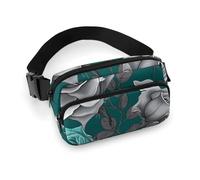 Teal Grey Rose Fanny Pack for Women Men Waist Bag Belt Bag Adjustable Casual Bag for Travel Sports Hiking, white, 7.9x5.1inches