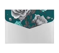 Teal Grey Rose Folders with 6 Pack Pockets, Waterproof Organizer File Folder for Letter Size Paper, Accordian Folder with Snap for Home, Travel, Business, Office