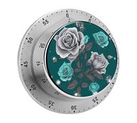 Teal Grey Rose Kitchen Timer - Mechanical Visual Timer, Stainless Steel Digital Timers with Magnetic Base Egg Timers for Hard Boiled Eggs 60-Minute Countdown Kitchen Clock for Cooking