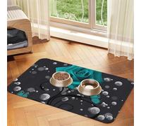 Teal Grey Rose Patterned Pet Feeding Mat with Water-Absorbing PU Top & Rubber Base - Anti-Slip Dog Cat Food Mat for Cats, Dogs & Pets, 40x60cm