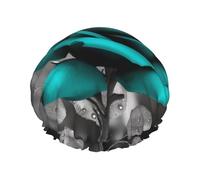 Teal Grey Rose Shower Caps for Women Reusable Waterproof Shower Bonnet Large Elastic Bath Caps Double Layers Bathing Hair Caps Designed for all Hair Lengths with PEVA Lining