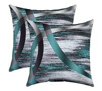 Teal Grey Stripes Square Cushion Covers Set of 2 Geometric Reversible Throw Pillow Covers Geometry Pillow Covers Home Decor Set Women Men Decor Modern Abstract Striped Art Closure 20x20 Inch