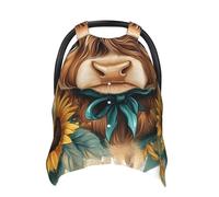 Teal Highland Cow Baby Car Seat Cover Soft Baby Nursing Cover Infant Carseat Stroller Cover for Girls and Boys