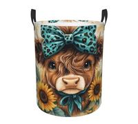Teal Highland Cow Laundry Basket Hamper Large Kids Storage Basket Toy Organizer Bins For College Dorms, Boys Girls Baby Bedroom,Bathroom