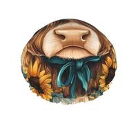 Teal Highland Cow Waterproof Reusable Shower Cap For Women - Elastic Hair Cover For Bath, Spa, Travel & Daily Use