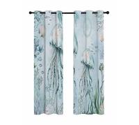 Teal Jellyfish Blackout Curtains for Bedroom Living Room, Summer Shell Coral 84 In Long Thermal Insulated Room Darkening Drapes Grommet Window Treatments, 52 x 84 In