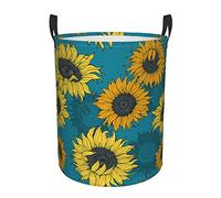 Teal Laundry Hampers with Artistic Yellow Sunflowers Print for Women Teens Girls Room, Large Collapsible Dirty Clothes Basket Bag with Handles Washing Storage Bin for Clothes Toys Bedroom Bathroom