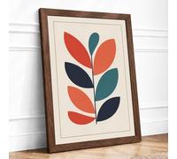 Teal Leaf Ascendant Botanical Framed Wall Art Print A4 (29.7×21cm) Walnut, Wall Decor for Living Room, Bedroom, Office & Home, Ready to Hang, Art Gift