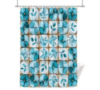Teal Leaves Shower Curtain for Bathroom, Crystal Waterproof Cloth Fabric Bathroom Accessories Set with 12 Rust Proof Plastic Hooks, 72” x 84”