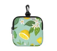 Teal Lemon and Leaf Printed, Square Zipper Storage Bag, Neoprene Coin Purse, Small Wallets, Change Pouch, Change Purse