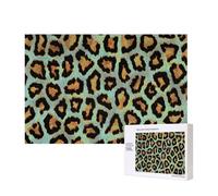 Teal Leopard Chic Animal Print,300 Pieces Wooden Jigsaw Family Game Jigsaw Puzzles for Adults Teens Home Decor