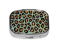 Teal Leopard Chic Animal Print,Meta Pill Box 2 Compartment Medicine Case,Portable Organizer,Rectangle Meta Portable Organizer Pill Box 2327 Compartment Medicine Case
