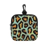 Teal Leopard Chic Animal Print, Square Zipper Storage Bag, Neoprene Coin Purse, Small Wallets, Change Pouch, Change Purse