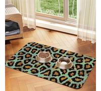 Teal Leopard Chic Animal Print,Waterproof Pet Feeding Mat,PU Leather Placemats for Cat Dog Water Bowl,Food Mats,40x60cm