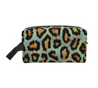 Teal Leopard Chic Animal PrintMakeup Trave Bag for Women,Cosmetic Large Capacity Organizer