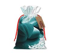 (Teal Lily) Christmas Burlap Bags, S Size Christmas Drawstring Gift Bags Goodie Bags For Kids Xmas Party Favors