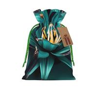 Teal Lily Print Birthday Gifts Wrap Bag Unique Drawstring Gifts Bag Canvas Bags for Party Wedding Present,1 Piece M