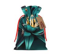 Teal Lily Print Birthday Gifts Wrap Bag Unique Drawstring Gifts Bag Canvas Bags for Party Wedding Present,1 Piece M