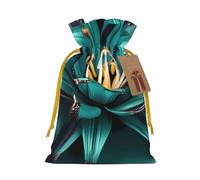 Teal Lily Print Birthday Gifts Wrap Bag Unique Drawstring Gifts Bag Canvas Bags for Party Wedding Present,1 Piece M