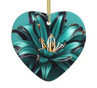 Teal Lily Print Christmas Ornaments, Ceramic Hanging Ornament, Xmas Tree Decoration, Holiday Home Decor