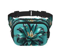 Teal Lily print Fanny Pack Purse with Adjustable Strap Square Double Layer Waist Bag Belt Unisex Everywhere