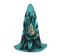 Teal Lily Print Hooded Cloak,Wizard And Renaissance Costume Cape With Hood,For Role Play And Parties
