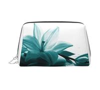 Teal Lily Print Makeup Bag Portable Leather Waterproof Cosmetic Bag Clutch Makeup Brush Bag (6.7x4.3in)