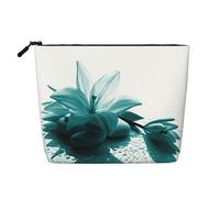 Teal Lily Print Makeup Bag Travel Toiletry Bag,Travel Makeup Bag,Portable Women Makeup Organizer Case