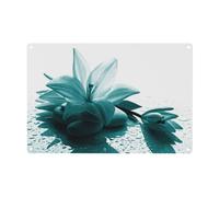 Teal Lily Print Metal Tin Signs Funny Metal Signs,Poster Plaque Sign Wall Hanging Decorations 12x8inch