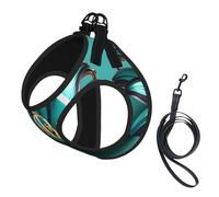 Teal Lily Print Pet Leash Vest,Breathable Mesh Pet Harness, Reflective For Small Medium Dogs Safe Easy Walking