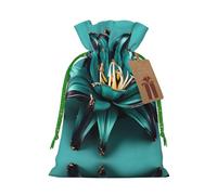 Teal Lily Print Reusable Gift Bags,Drawstring Gift Bags For Jewelry And Gifts,For Festive Occasions