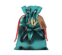Teal Lily Printing Christmas Bag With Drawstring Closure, 4.7x6.9 In For Christmas Party Birthday Gift Wrapping