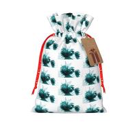 Teal Lily Printing Fashion Drawstring Bag With Kraft Tag For Christmas Halloween Party Gift Packaging