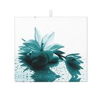 Teal Lily Printing Kitchen Drying Mat,Absorbent Non Slip Drying Mat,Foldable Mat for Kitchen Counter,Home,Office